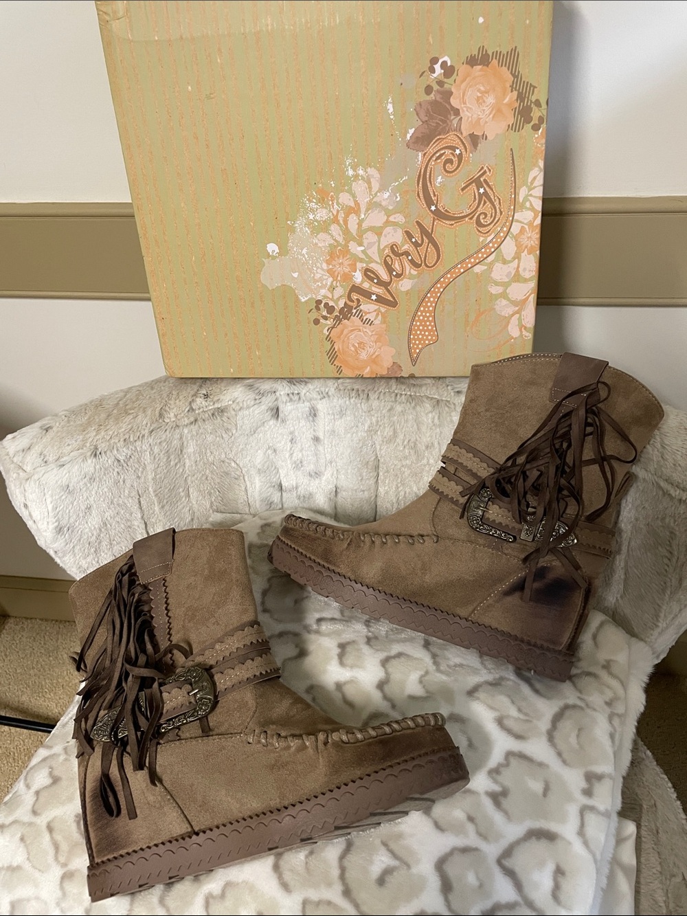 Suede Fringe Moccasin Boots - Brown